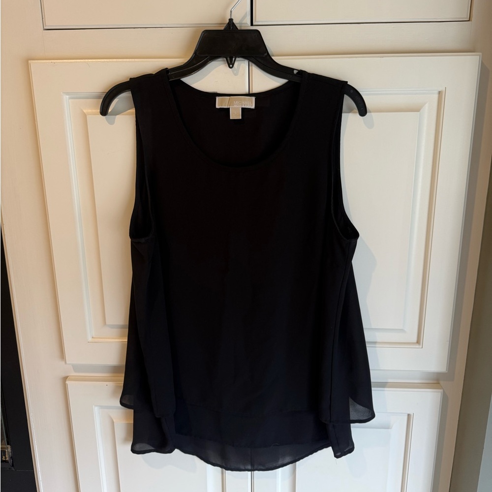Michael Kors Sleeveless FlyAway Top, Black, Size L